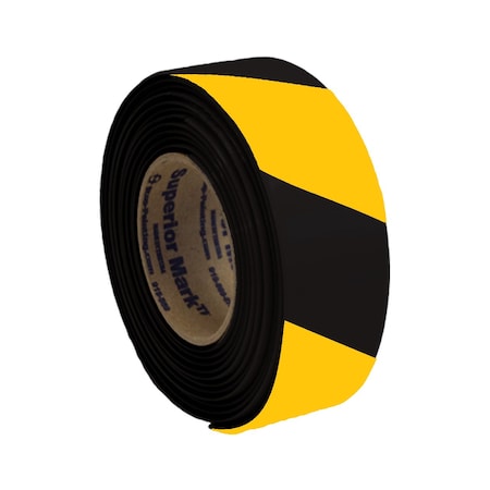 Superior Mark Floor Marking Tape, Carpet, 2inx x100Ft, Black/Yellow Hazard Stripe IN-40-552I